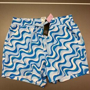 Wild Fabled Small Blue Abstract Wave‎ Print Shorts Mid Rise NWT